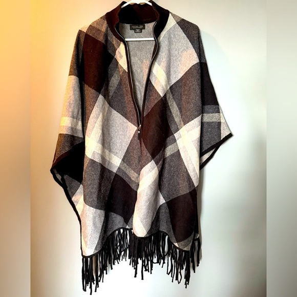 Rachel Zoe Full Zip Blanket Shawl Cape Poncho Womens Sz 1x Roomy & Warm - Picture 2 of 7